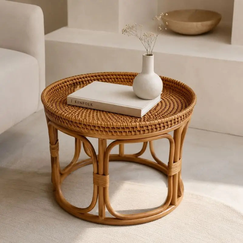 Table Basse en Rotin Vintage - 32 x 25 cm